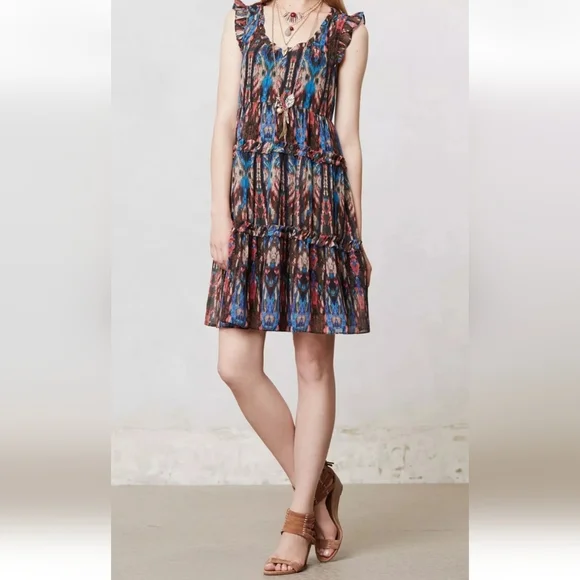 Sandro Multicolor Sleeveless Ruffle Dress Size 2/S Boho Chic - Picture 3 of 15
